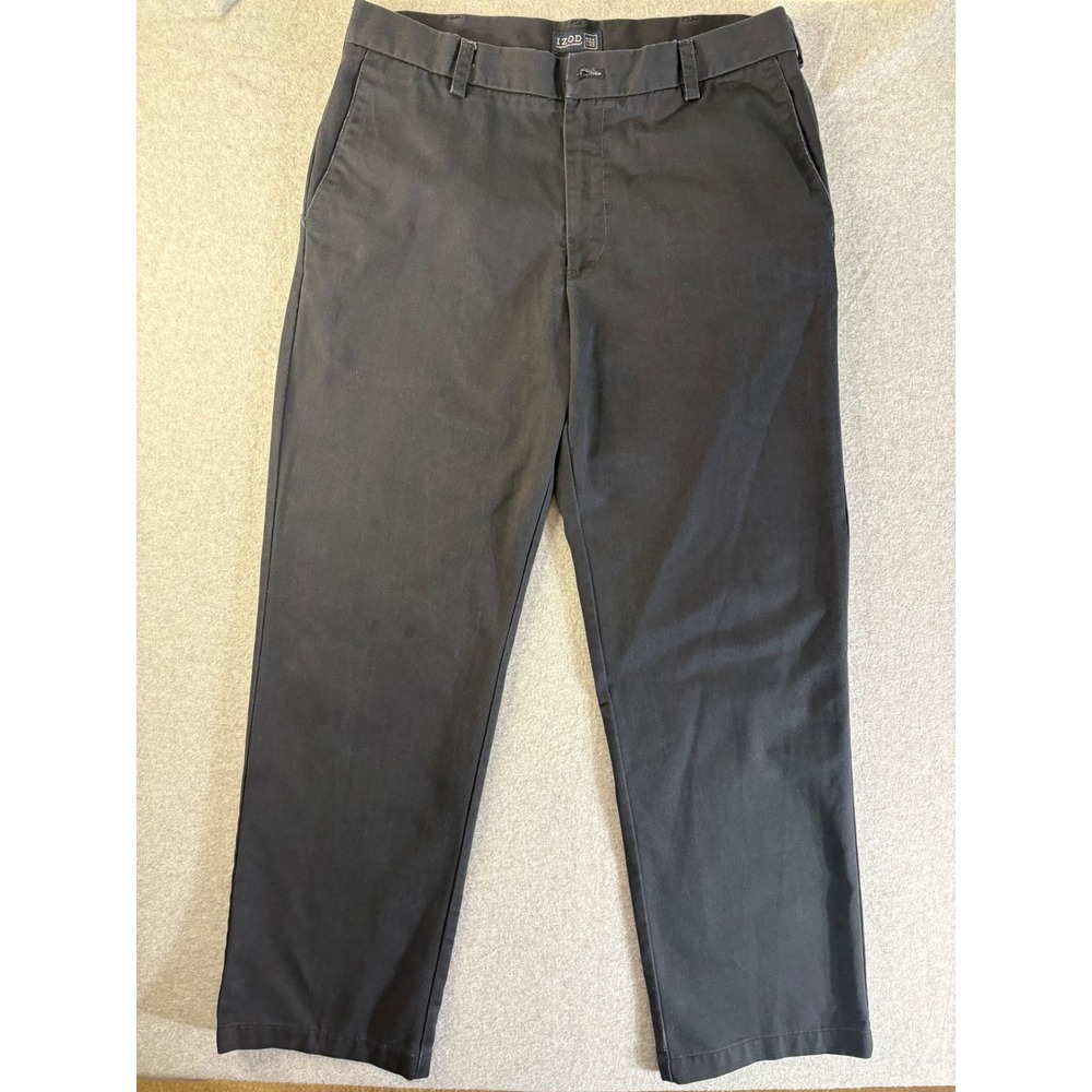 IZOD American Chino Mens Black Straight Leg Pants 34x32 Casual Twill Trousers‎